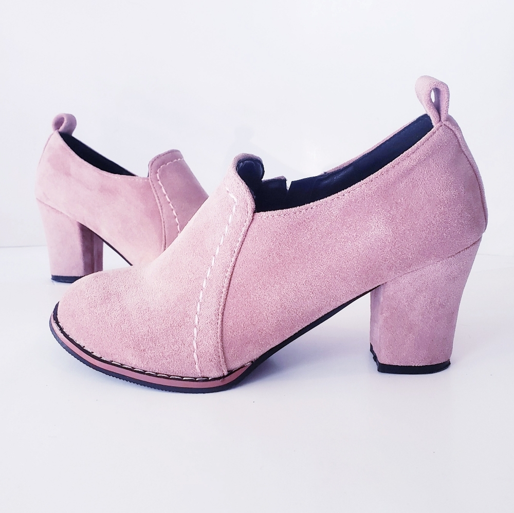 Pink Block Heel Booties - Picture 2 of 5
